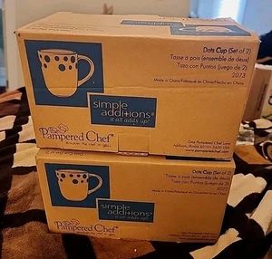 Pampered Chef Dots Ceramic Coffee Mug Cup Simple Additions ~ Set of 4 ~ NIB K - Picture 1 of 6