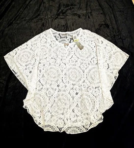 JM Collection NWT White Lace Eyelet Poncho Top Sz Med Boho Bridgerton Victorian - Picture 1 of 6