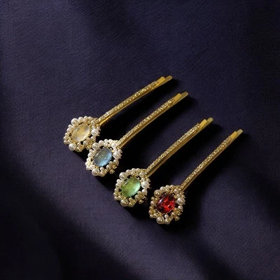 Juego de alfileres de pelo de perlas doradas de diseño vintage pedrería regalo de boda novia piedras preciosas Foto 1 de 4