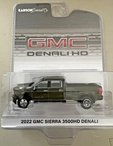 1:64 Greenlight 2022 GMC Sierra 3500 HD Denali Dually Forest Green Karson Excl. - Picture 1 of 5