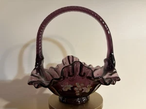 Plum Vintage and lilacs Basket 7" Hand Painted Signed - Picture 1 of 8