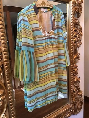 VESTIDO TRINA TURK SEDA RAYAS TALLA 12 AMARILLO Y AZUL LIGERO Foto 1 de 4