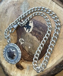 Sterling Silver Victorian Albert Watch Chain With Fob - 37.4g c13” - Picture 1 of 10