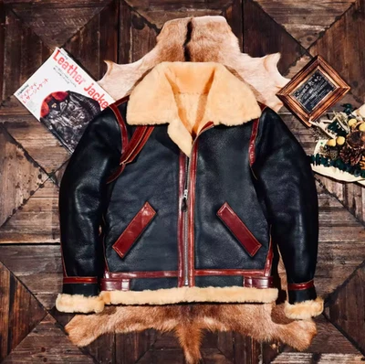 Chaqueta de bombardero B3 engrosada de piel de oveja para hombre chaqueta de piel genuina cálida de invierno Foto 1 de 4
