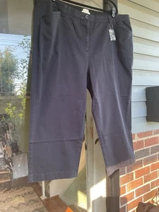 LL Bean Classic Fit Adjustable Waist Chino Pant Womens Sz 24W Navy Blue Nwot - Picture 1 of 3