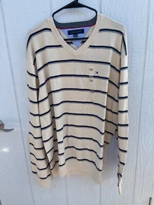 Tommy Hilfiger maglione a righe giallo blu scollo a V uomo XXL NUOVO CON ETICHETTE - Foto 1 di 2