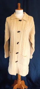 Aran Crafts Ireland Pure Merino Wool Womens Long  Cable Knit  Cardigan Size M - Imagen 1 de 13