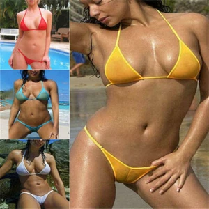 Women Mesh Micro Bikini Set Swimwear Sexy Brazilian Sheer Swimsuit See Through - Picture 1 of 17
