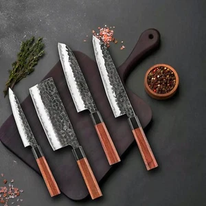 Juego de cuchillos de chef hechos a mano de acero al carbono de 4 piezas cuchillos de cocina forjados con bolsa MS4 - Imagen 1 de 6