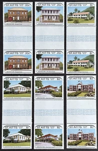 St. Kitts 1989 Set of 6 Gutter Pairs Sc# 239-44 Tourism Colonial Architecture - Picture 1 of 2