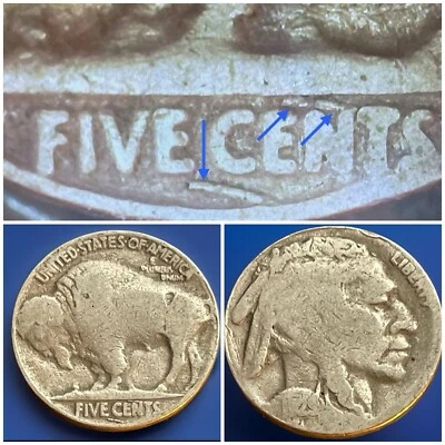 1929P Buffalo Nickel Error. Multiple Retained Strike Throughs On Reverse. #2910 - Image 1 of 4