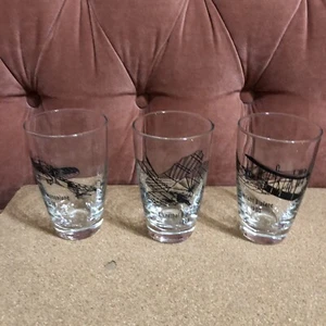 Vintage Libbey Plane Aviation 4.5” Tall Beer/water…Glasses ~10 Oz~Set of 3 - Picture 1 of 5