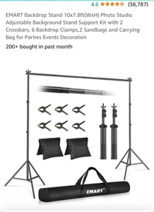 EMART Backdrop Kit with 10'x20' White Cloth - Picture 1 of 14