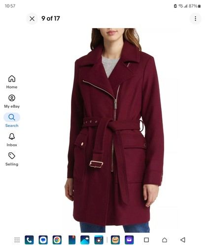 Cappotto Michael Kors asimmetrico zip misto lana BRANDY SCURO TAGLIA S nuovo con etichette