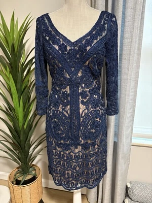 НОВЫЙ! Платье женское Sue Wong 4 синее с бисером сбоку на молнии с подкладкой ноктюрн вечеринка коктейль - Изображение 1 из 4