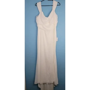 NWT 2X Lulus Off Shoulder Sheer Over Lay Zip Closure Wedding Dress With Train - Picture 1 of 18