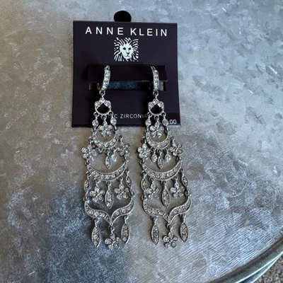 Anne Klein серебряная люстра капли серьги кристалл акценты шикарный официальный - Изображение 1 из 2