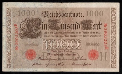 1910-H Germany 1000 Mark Reichsbanknote Imperial Note Read Seal - Image 1 of 2