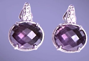 Rarität Judith Ripka Sterlingsilber Amethyst CZ Omega Ohrringe SCHÖN EUC! - Bild 1 von 4