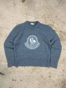 Moncler Wool Yak Big Logo Sweater Knit Jumper Blue XS - Picture 1 of 14