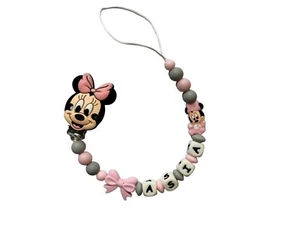 Catenella Portaciuccio Bambina Minnie Con Nome in Silicone Personalizzata Bimba - Foto 1 di 11