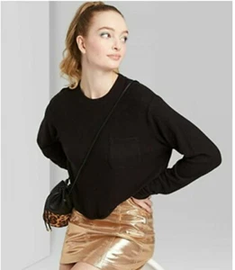 Größe Small - Wild Fable entspanntes Langarm-Top mit Rundhalsausschnitt roher Saum & Tasche - Bild 1 von 3