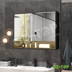 Vanity Bathroom Wall Mirror LED Light Storage Cabinet Organiser Cupboard Black - Picture 1 of 12