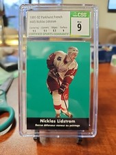 NICKLAS LIDSTROM 1991-92 Parkhurst FRENCH 445 RC Rookie CSG 9 HOF