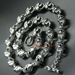 Herren Schwer Edelstahl Schädel Kette Glied Halskette Retro Silber Gothic Punk - Bild 1 von 11