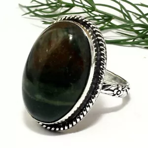 Bloodstone Smooth Oval Natural Gemstone Handmade Silver Ring Gift Jewelry - Picture 1 of 6