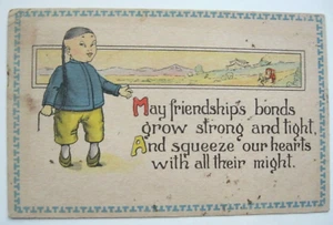 Antique 1915 CHINESE PIGTAIL BOY: FRIENDSHIP BONDS, PANAMA-PACIFIC EXPO Postmark - Picture 1 of 4