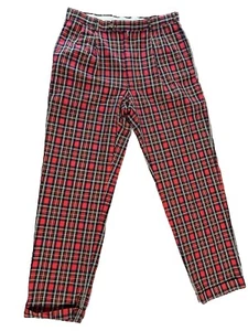 Vintage 80s 90s RED Plaid Pleated Pants Wool Tommy Hilfiger Golfing Preppy - Picture 1 of 12