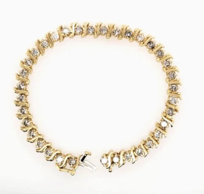 Tennis Diamond Bracelet 3.50CT 14k Yellow Gold Natural Round Cut Brilliant 7' - Image 1 of 4