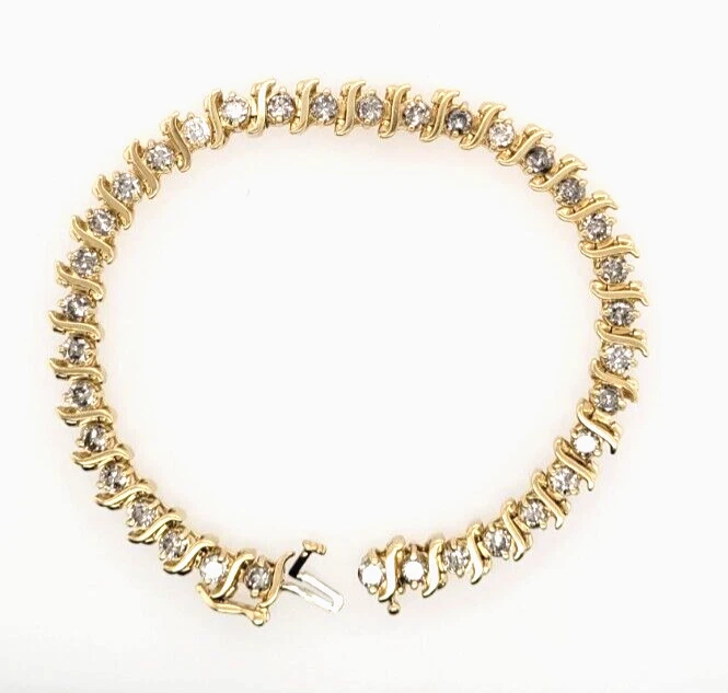 Pulseira de diamante tênis ouro amarelo 14k corte redondo natural brilhante 7' - Imagem 1 de 4