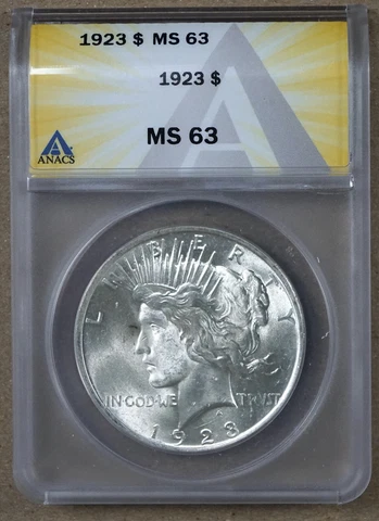 1923 PEACE SILVER DOLLAR ANACS MS63 7439804 Cover