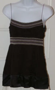 CATHERINE MALANDRINO Black Purple Gray Spagetti Strap Embroidered Silk Top Sz S - Afbeelding 1 van 5