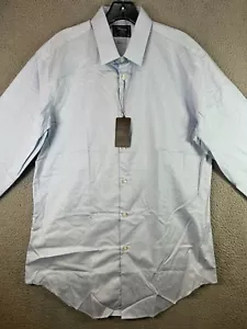 TM Lewin Shirt Men 16.5/34.5 Blue Jermyn St London Easy Iron Geometric Business - Picture 1 of 11