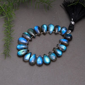 19 Pcs 66 Cts Natural Labradorite Teardrop Gemstone Briolette 7x9-7x13mm #12762 - Picture 1 of 8