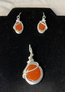 RLM Robert Lee Morris Sterling Silver Wrapped Jasper Red Pendant Match Earrings - Picture 1 of 8