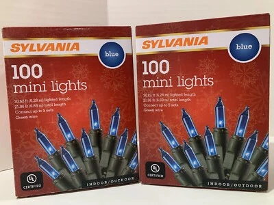 NEW 2 Boxes SYLVANIA 100 BLUE Mini  LIGHTS Christmas Hanukkah Gender Reveal 21ft - Image 1 of 4