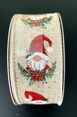 New "Celebrate It" Beige & Red Holiday Gnome Wired Ribbon 1 1/2 in. x 30 Ft - Image 1 of 4