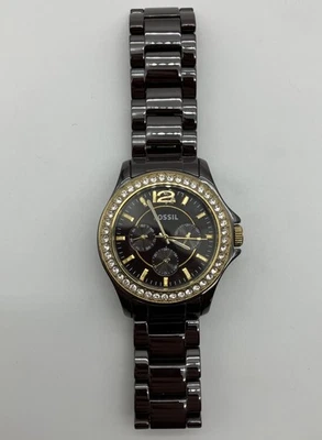Fossil Women's Riley CE1044 Black Ceramic Swarovski Crystal Quartz Wristwatch - Image 1 of 4