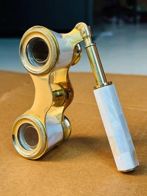 Vintage Brass Opera Glasses Mother of Pearl & Handle Brass collectible Gift - Image 1 of 4
