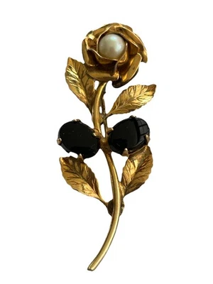 Broche vintage Monique relleno de oro de 12 quilates con piedras genuinas en estuche original Foto 1 de 4