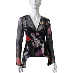 Sass & Bide Silk Blouse Oversized Size 6 Printed Sheer Silk Long Sleeve 2 Pieces - Picture 1 of 11