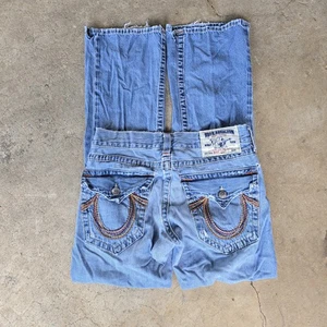 VTG True Religion Jeans Size 31 Rainbow Colorful Stitch Denim Flap Pocket - Picture 1 of 7