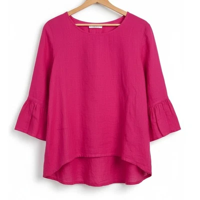 Top túnica Bryn Walker para mujer M 100 % lino Lagenlook costero boho manga con volantes Foto 1 de 4