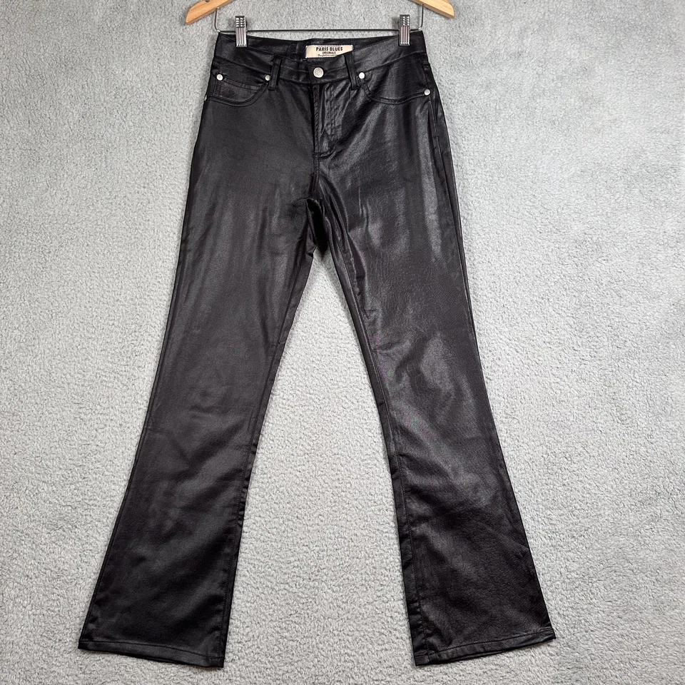 Paris Blues Pants Womens 3 Black Coated Flare Croc Pattern Stretch USA Y2K - Image 1 of 4