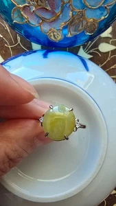 Anillo de plata 925 amarillo genuino de 5,4 quilates de jadeíta (tipo A) TAMAÑO ajustable - Imagen 1 de 13