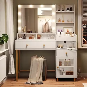 Makeup Vanity with Mirror and Lights in 3 Colors, Charging Station, Unique Space - Picture 1 of 7